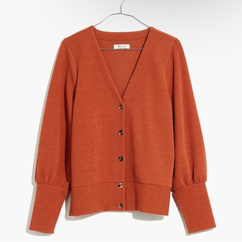 Madewell Burnt Orange Flower Button Ribbed Cardigan